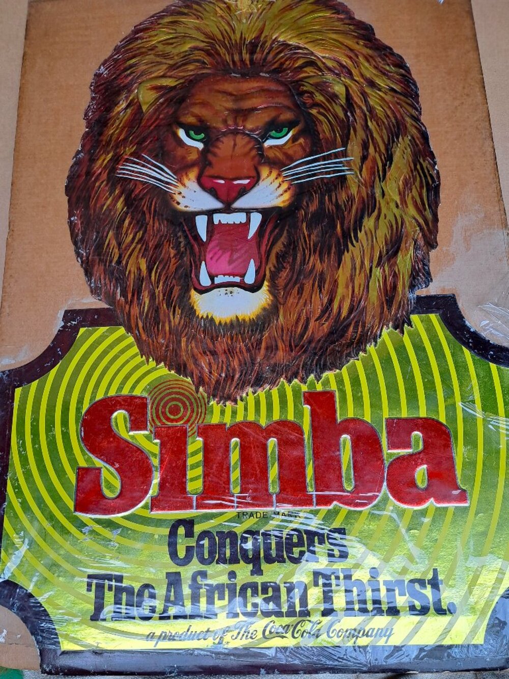 VERY RARE COCA COLA SIMBA CONQUERS THE AFRICAN THIRST ADVERTISING SIGN 40"L